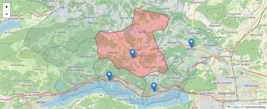 Karte des Postleitzahlen Bereichs  und der umliegenden Postleitzahlen in Deutschland