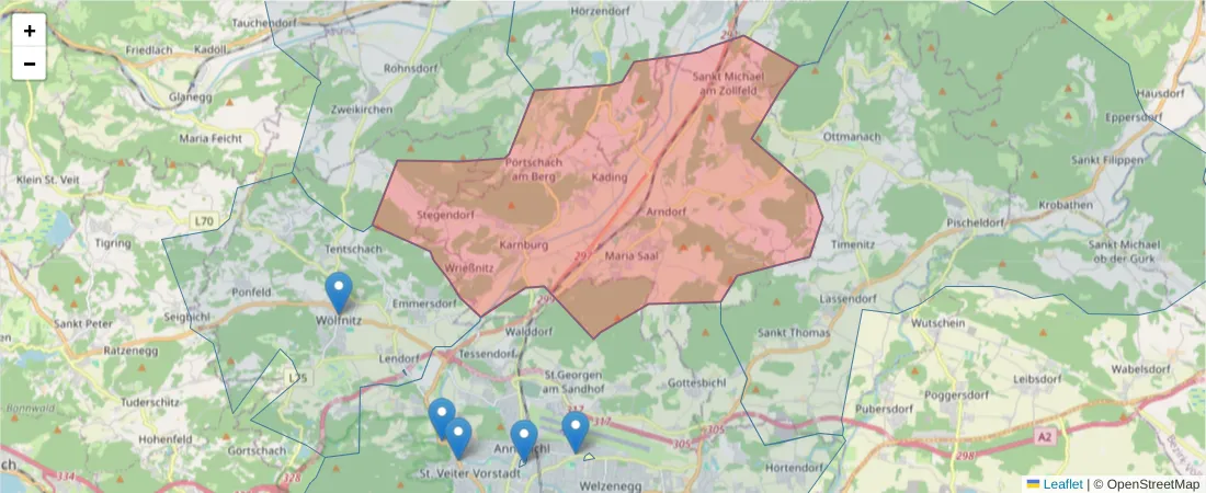 Karte des Postleitzahlen Bereichs  und der umliegenden Postleitzahlen in Deutschland
