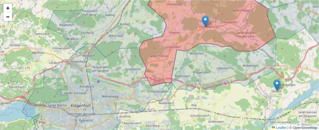 Karte des Postleitzahlen Bereichs  und der umliegenden Postleitzahlen in Deutschland