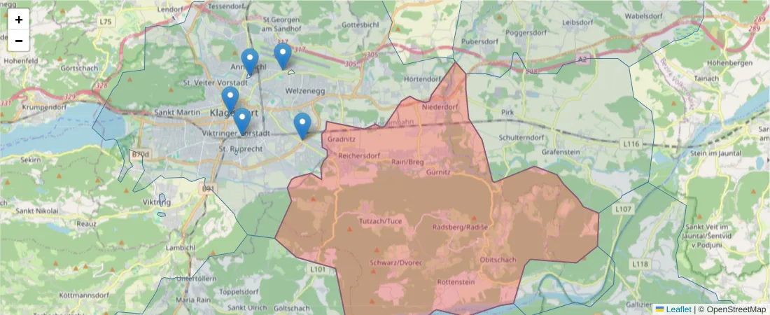 Karte des Postleitzahlen Bereichs  und der umliegenden Postleitzahlen in Deutschland