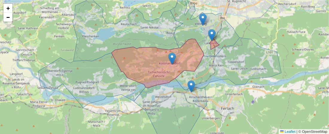 Karte des Postleitzahlen Bereichs  und der umliegenden Postleitzahlen in Deutschland