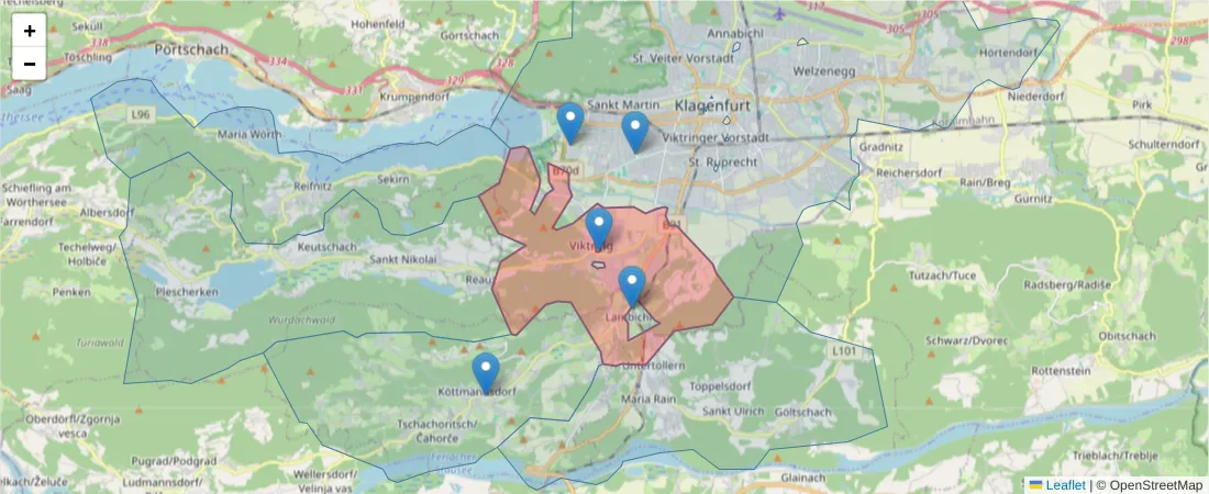 Karte des Postleitzahlen Bereichs  und der umliegenden Postleitzahlen in Deutschland