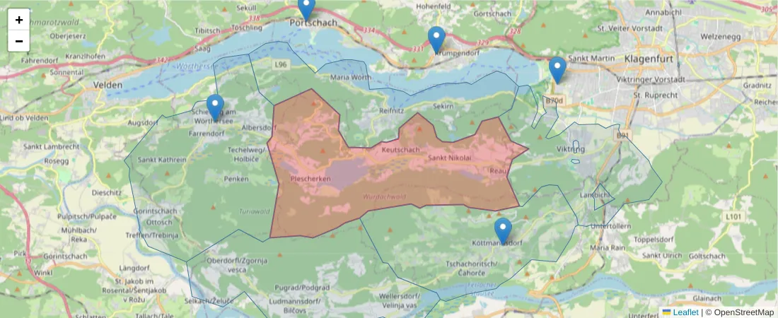 Karte des Postleitzahlen Bereichs  und der umliegenden Postleitzahlen in Deutschland