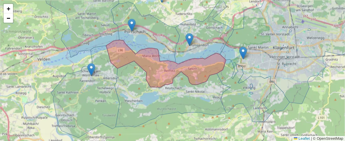 Karte des Postleitzahlen Bereichs  und der umliegenden Postleitzahlen in Deutschland