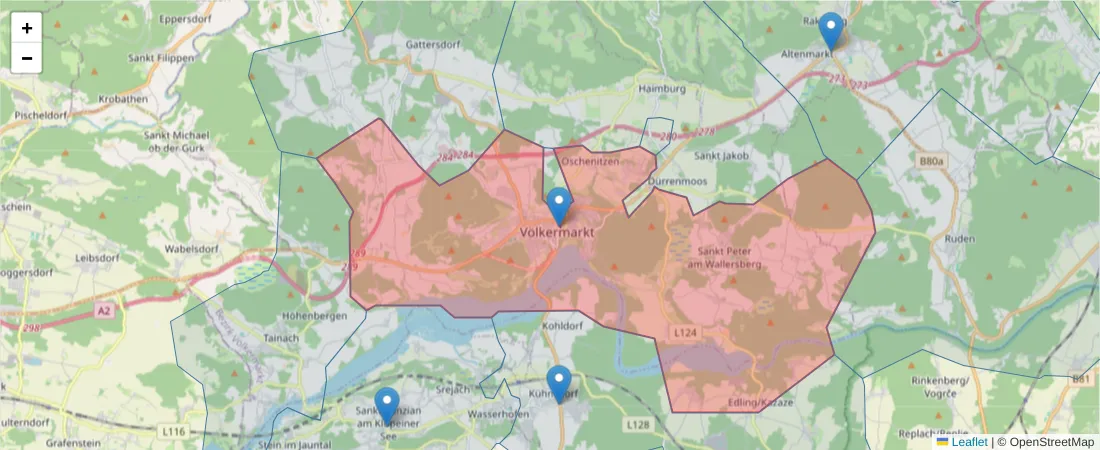 Karte des Postleitzahlen Bereichs  und der umliegenden Postleitzahlen in Deutschland