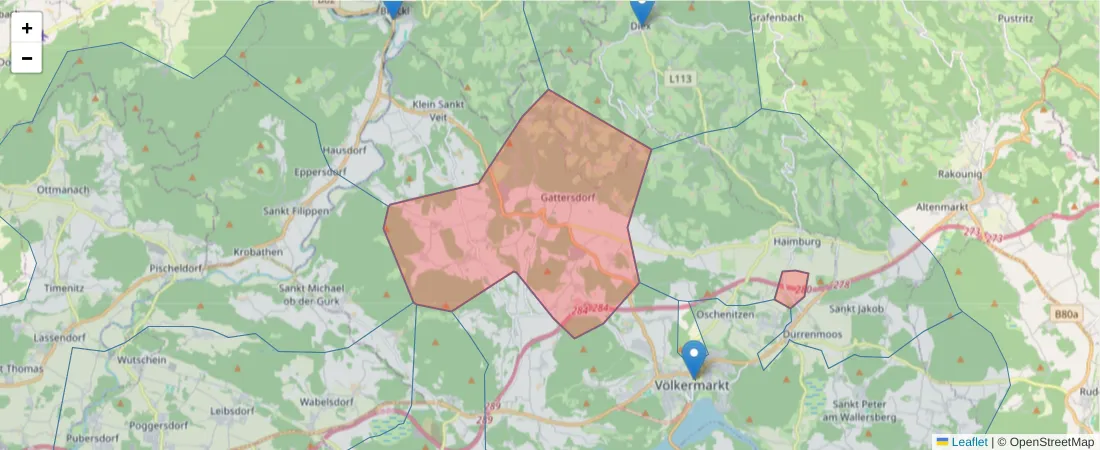 Karte des Postleitzahlen Bereichs  und der umliegenden Postleitzahlen in Deutschland