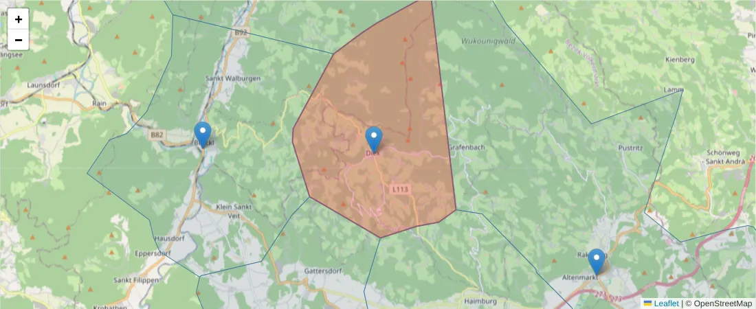 Karte des Postleitzahlen Bereichs  und der umliegenden Postleitzahlen in Deutschland
