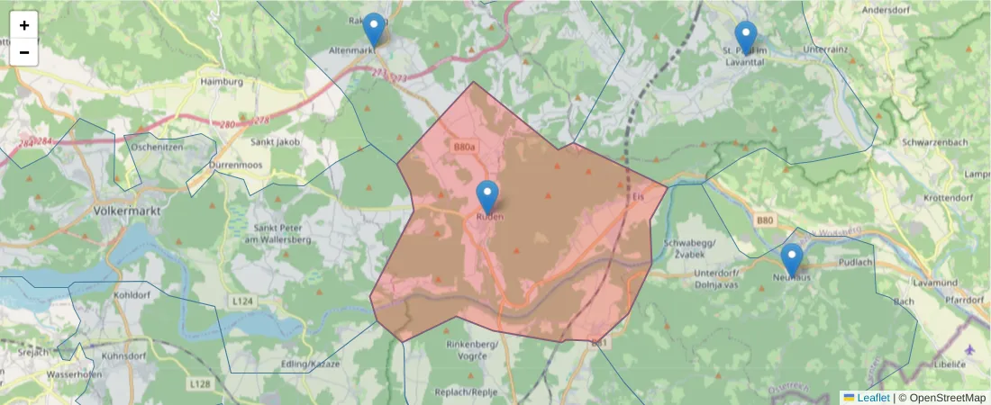 Karte des Postleitzahlen Bereichs  und der umliegenden Postleitzahlen in Deutschland