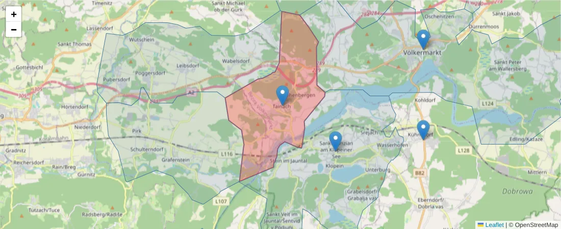 Karte des Postleitzahlen Bereichs  und der umliegenden Postleitzahlen in Deutschland