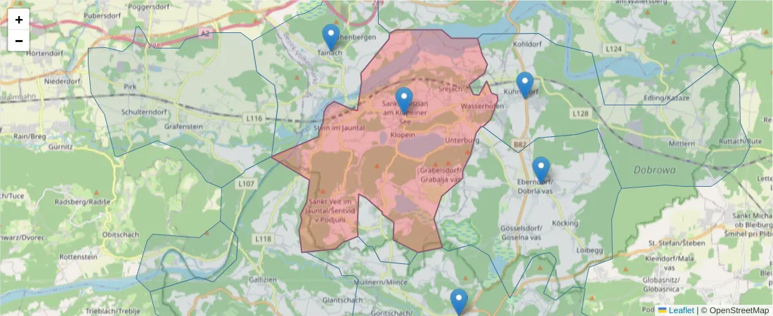 Karte des Postleitzahlen Bereichs  und der umliegenden Postleitzahlen in Deutschland