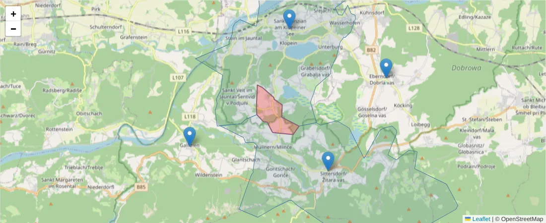 Karte des Postleitzahlen Bereichs  und der umliegenden Postleitzahlen in Deutschland