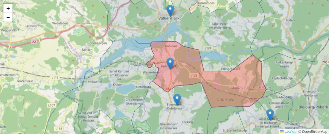 Karte des Postleitzahlen Bereichs  und der umliegenden Postleitzahlen in Deutschland