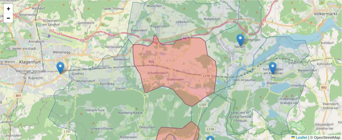 Karte des Postleitzahlen Bereichs  und der umliegenden Postleitzahlen in Deutschland