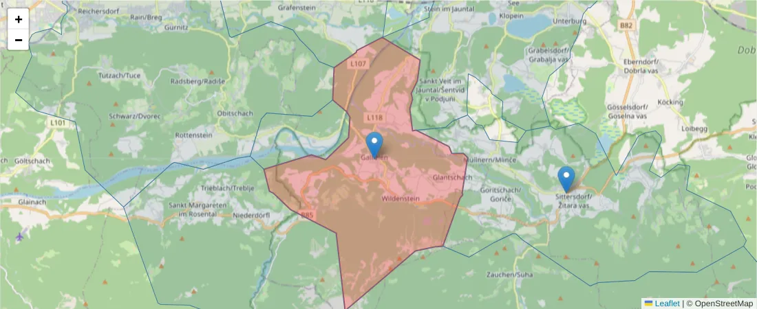 Karte des Postleitzahlen Bereichs  und der umliegenden Postleitzahlen in Deutschland