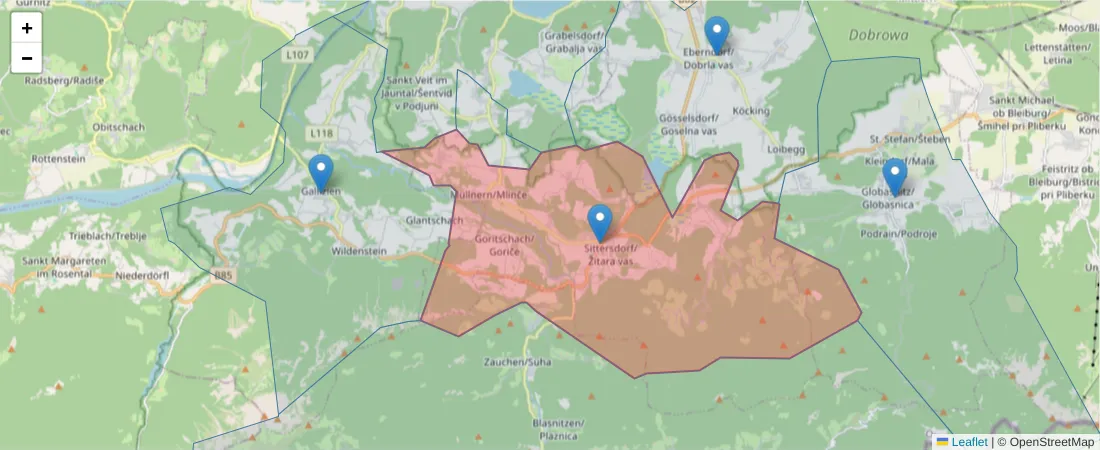 Karte des Postleitzahlen Bereichs  und der umliegenden Postleitzahlen in Deutschland