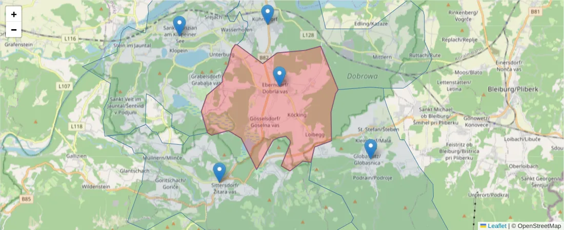 Karte des Postleitzahlen Bereichs  und der umliegenden Postleitzahlen in Deutschland