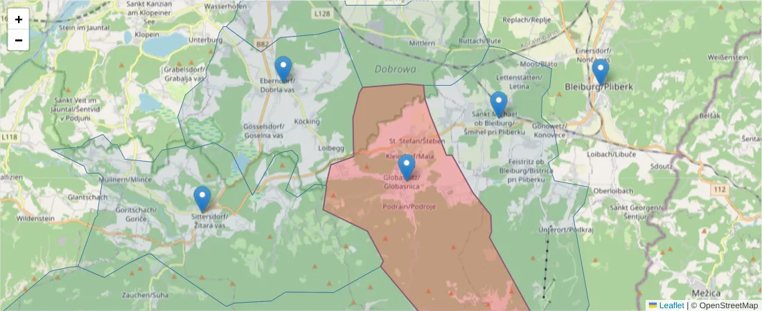 Karte des Postleitzahlen Bereichs  und der umliegenden Postleitzahlen in Deutschland