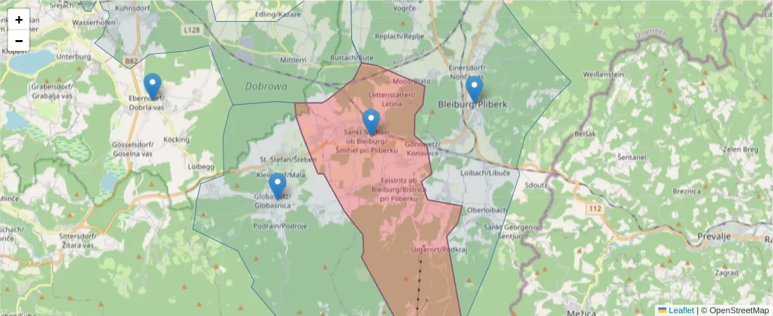 Karte des Postleitzahlen Bereichs  und der umliegenden Postleitzahlen in Deutschland