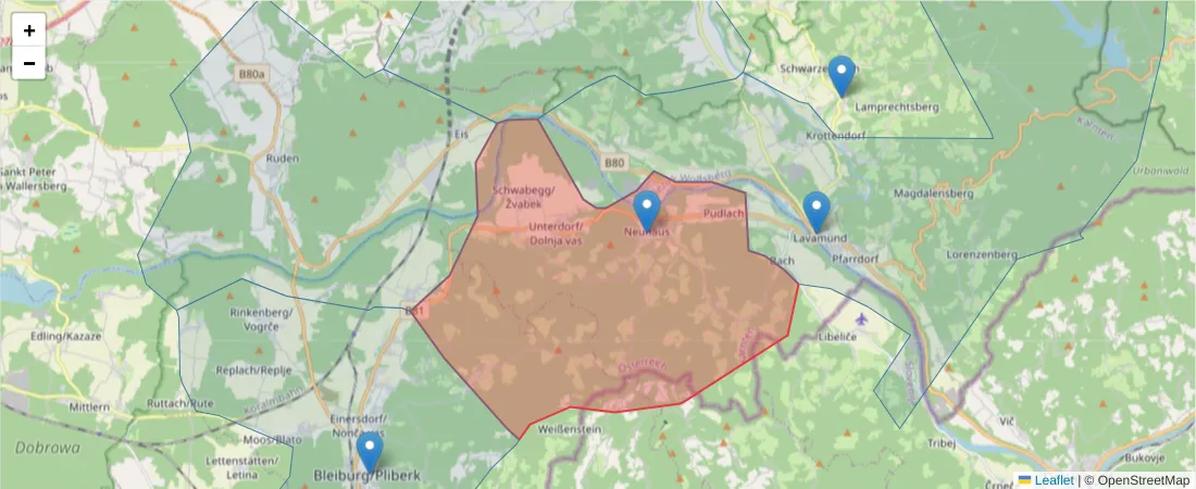 Karte des Postleitzahlen Bereichs  und der umliegenden Postleitzahlen in Deutschland