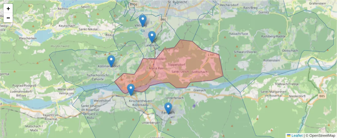 Karte des Postleitzahlen Bereichs  und der umliegenden Postleitzahlen in Deutschland