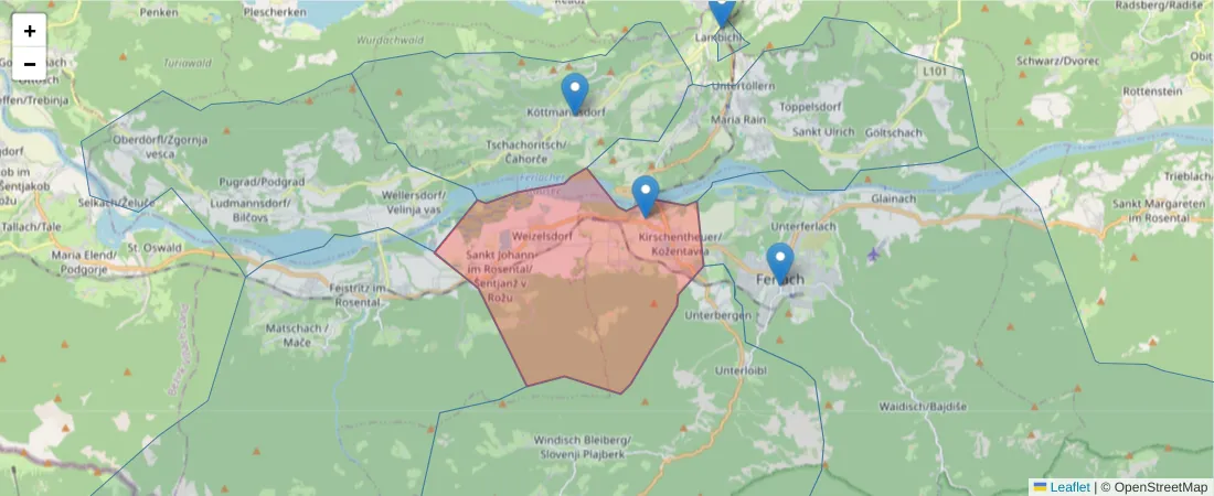 Karte des Postleitzahlen Bereichs  und der umliegenden Postleitzahlen in Deutschland