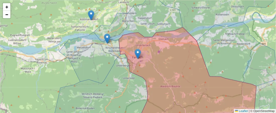 Karte des Postleitzahlen Bereichs  und der umliegenden Postleitzahlen in Deutschland