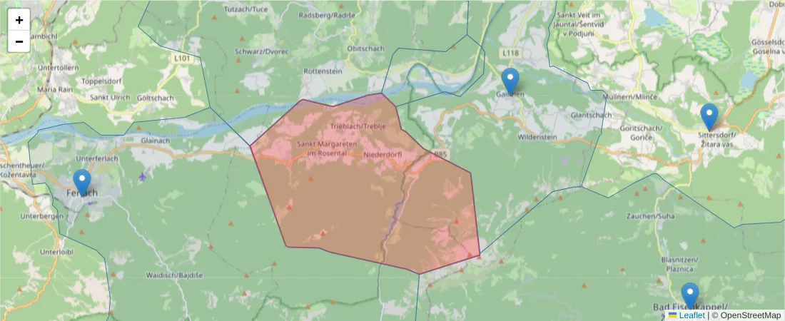Karte des Postleitzahlen Bereichs  und der umliegenden Postleitzahlen in Deutschland