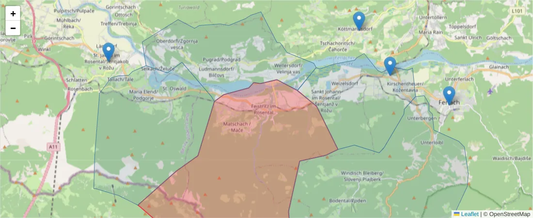 Karte des Postleitzahlen Bereichs  und der umliegenden Postleitzahlen in Deutschland