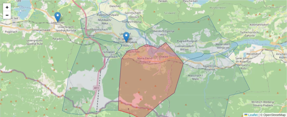 Karte des Postleitzahlen Bereichs  und der umliegenden Postleitzahlen in Deutschland