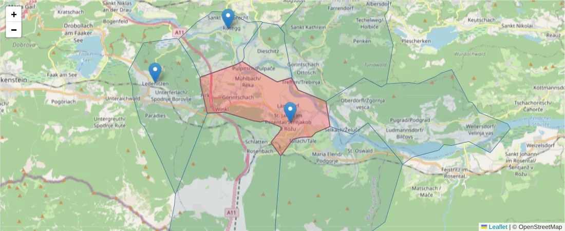 Karte des Postleitzahlen Bereichs  und der umliegenden Postleitzahlen in Deutschland