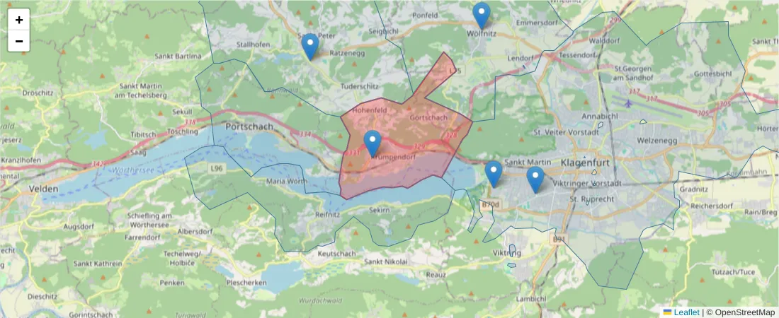 Karte des Postleitzahlen Bereichs  und der umliegenden Postleitzahlen in Deutschland