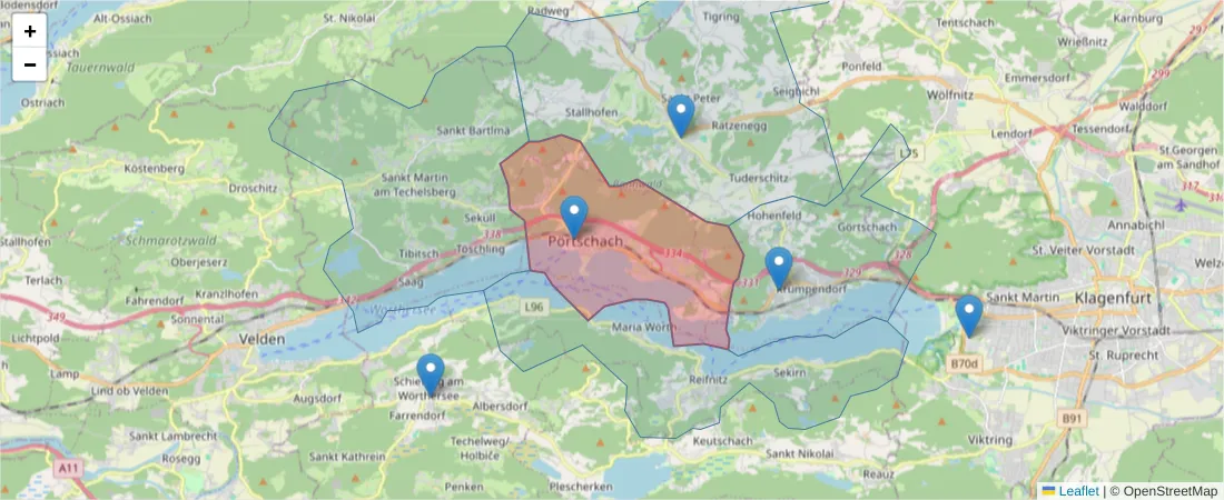 Karte des Postleitzahlen Bereichs  und der umliegenden Postleitzahlen in Deutschland