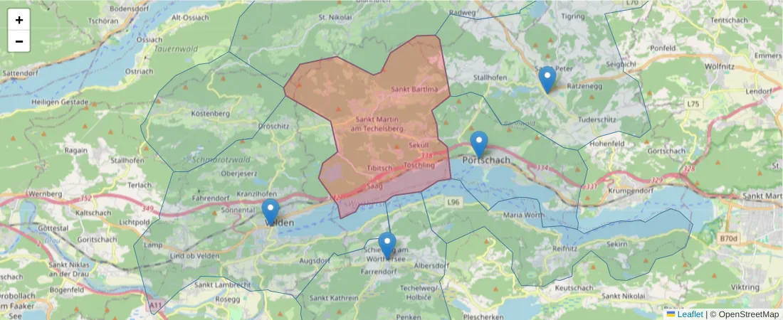 Karte des Postleitzahlen Bereichs  und der umliegenden Postleitzahlen in Deutschland