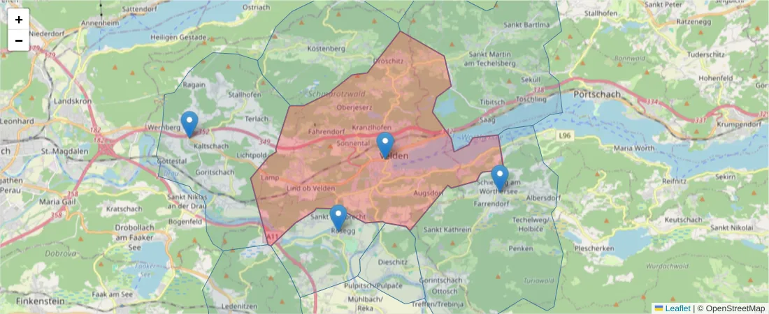Karte des Postleitzahlen Bereichs  und der umliegenden Postleitzahlen in Deutschland