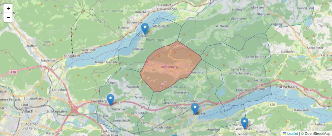 Karte des Postleitzahlen Bereichs  und der umliegenden Postleitzahlen in Deutschland