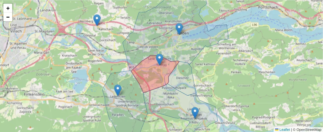 Karte des Postleitzahlen Bereichs  und der umliegenden Postleitzahlen in Deutschland