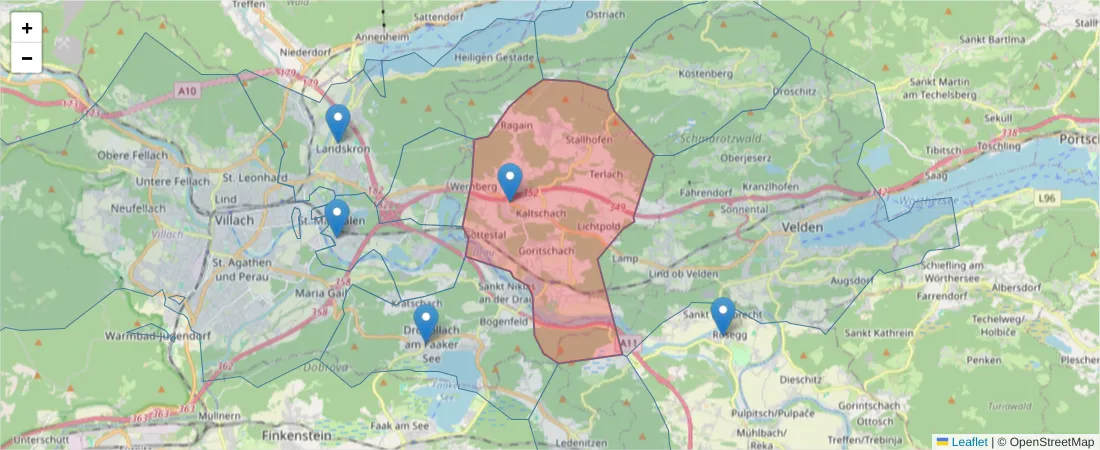 Karte des Postleitzahlen Bereichs  und der umliegenden Postleitzahlen in Deutschland