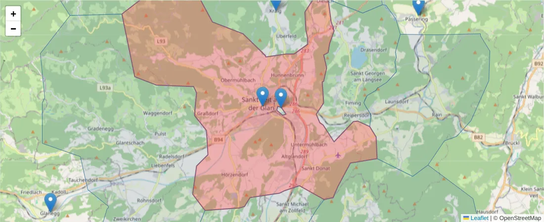 Karte des Postleitzahlen Bereichs  und der umliegenden Postleitzahlen in Deutschland