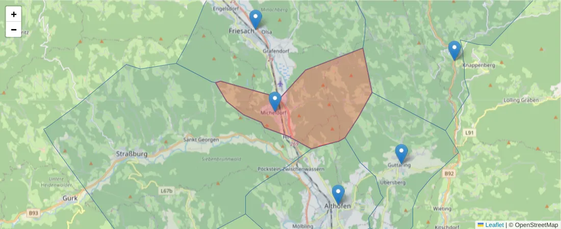 Karte des Postleitzahlen Bereichs  und der umliegenden Postleitzahlen in Deutschland