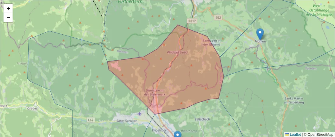 Karte des Postleitzahlen Bereichs  und der umliegenden Postleitzahlen in Deutschland
