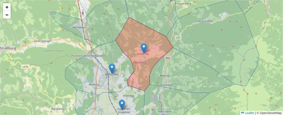 Karte des Postleitzahlen Bereichs  und der umliegenden Postleitzahlen in Deutschland
