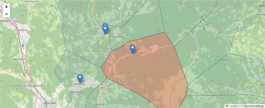 Karte des Postleitzahlen Bereichs  und der umliegenden Postleitzahlen in Deutschland