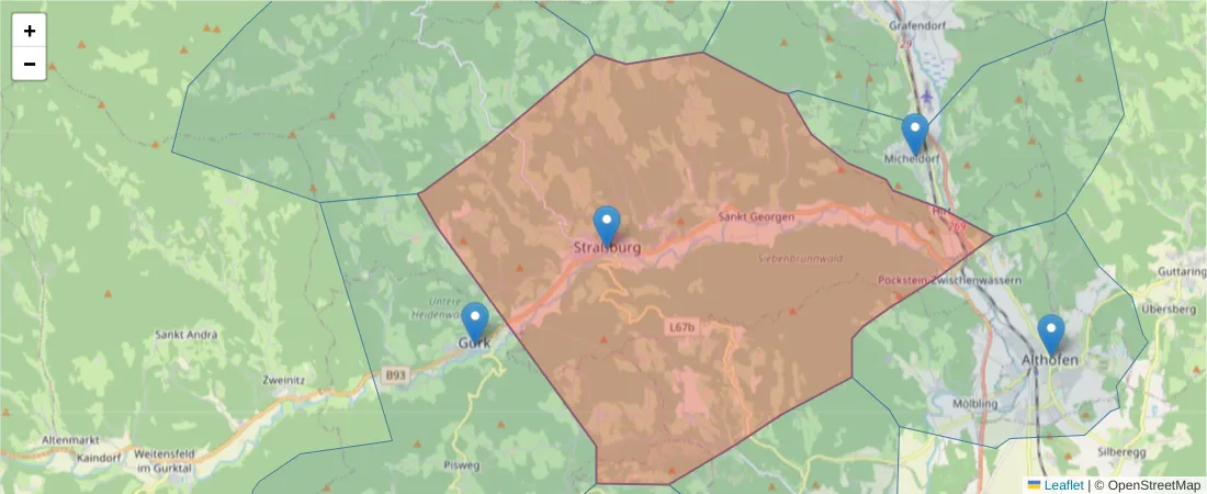 Karte des Postleitzahlen Bereichs  und der umliegenden Postleitzahlen in Deutschland