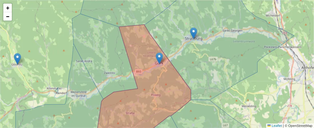 Karte des Postleitzahlen Bereichs  und der umliegenden Postleitzahlen in Deutschland