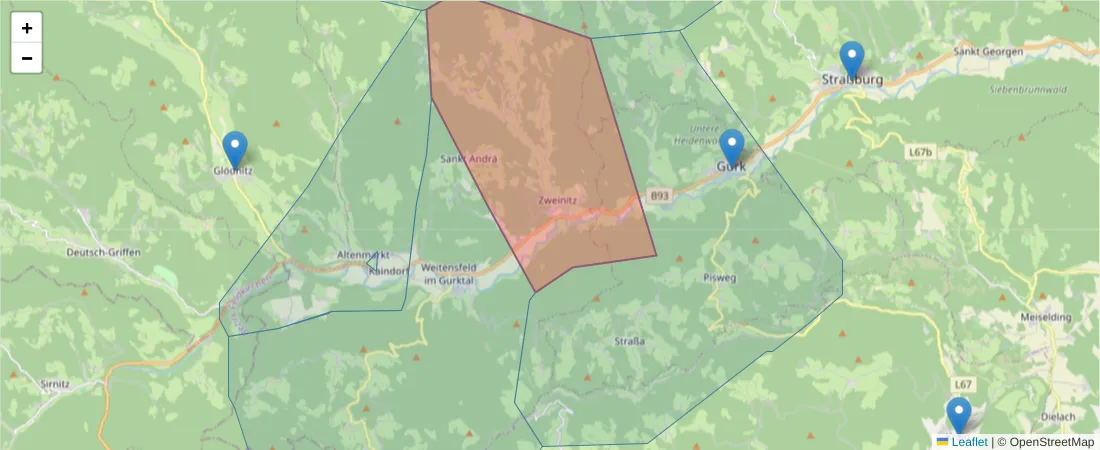 Karte des Postleitzahlen Bereichs  und der umliegenden Postleitzahlen in Deutschland
