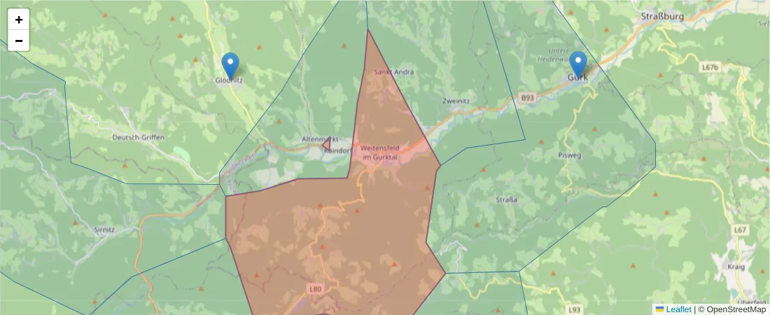 Karte des Postleitzahlen Bereichs  und der umliegenden Postleitzahlen in Deutschland
