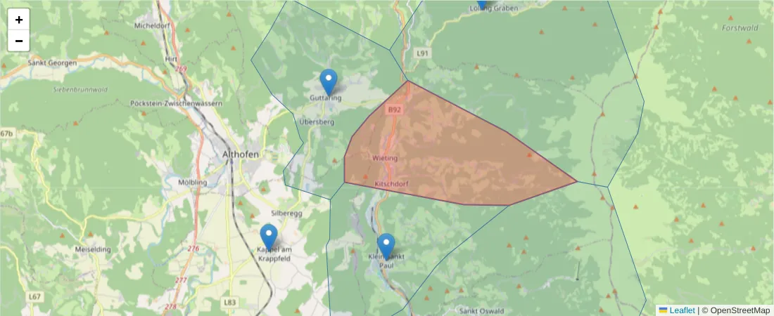 Karte des Postleitzahlen Bereichs  und der umliegenden Postleitzahlen in Deutschland