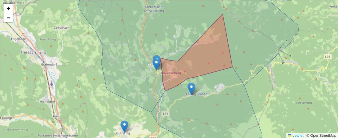 Karte des Postleitzahlen Bereichs  und der umliegenden Postleitzahlen in Deutschland