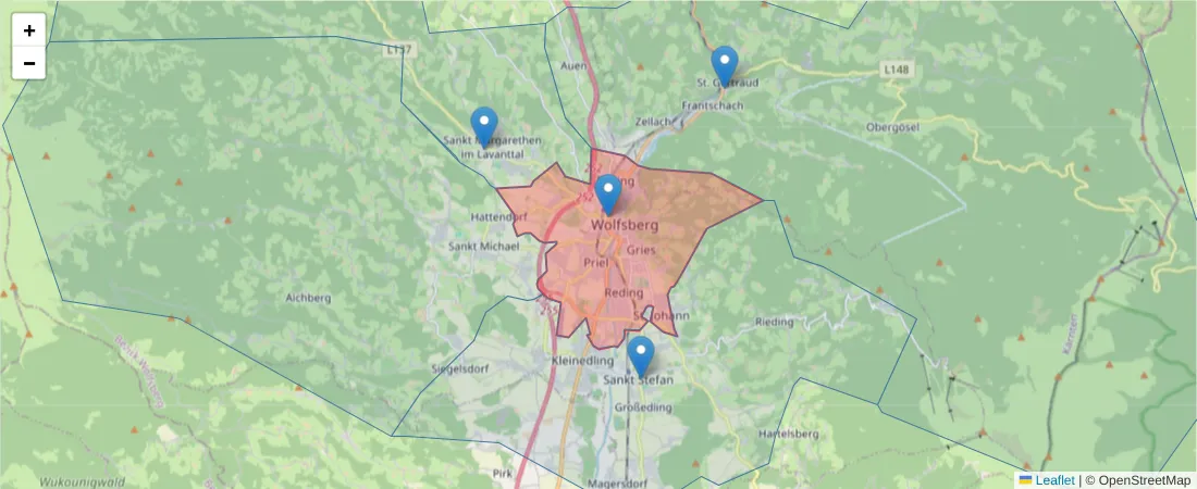 Karte des Postleitzahlen Bereichs  und der umliegenden Postleitzahlen in Deutschland