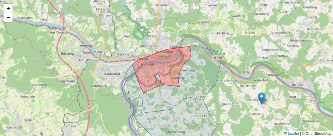 Karte des Postleitzahlen Bereichs  und der umliegenden Postleitzahlen in Deutschland